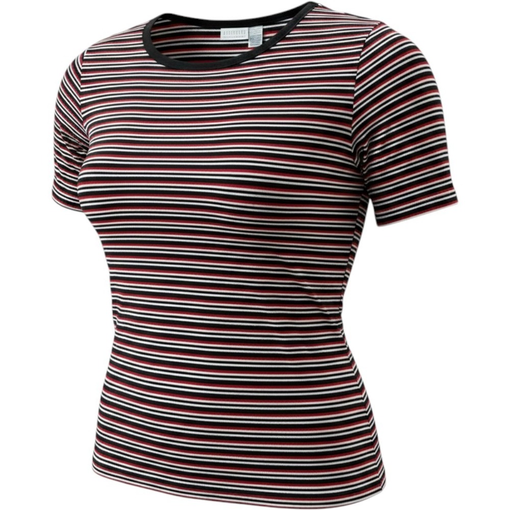 Elisabeth Liz Claiborne T-Shirt Wms 1 M Red Striped Ribbed Knit 90s Nautical Tee